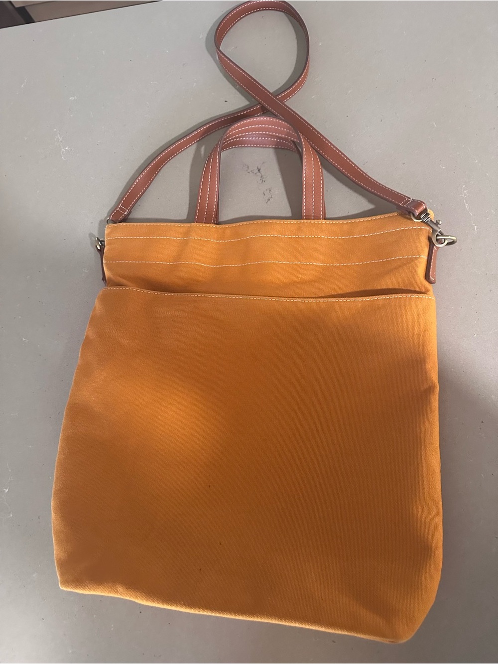 Orange Canvas Tote with Brown Leather Straps